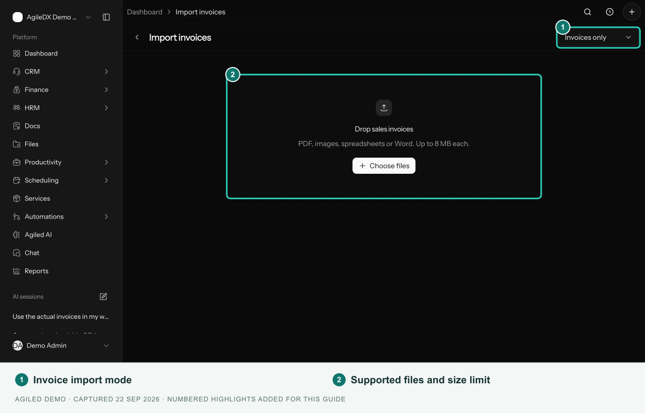 Invoice file import entry