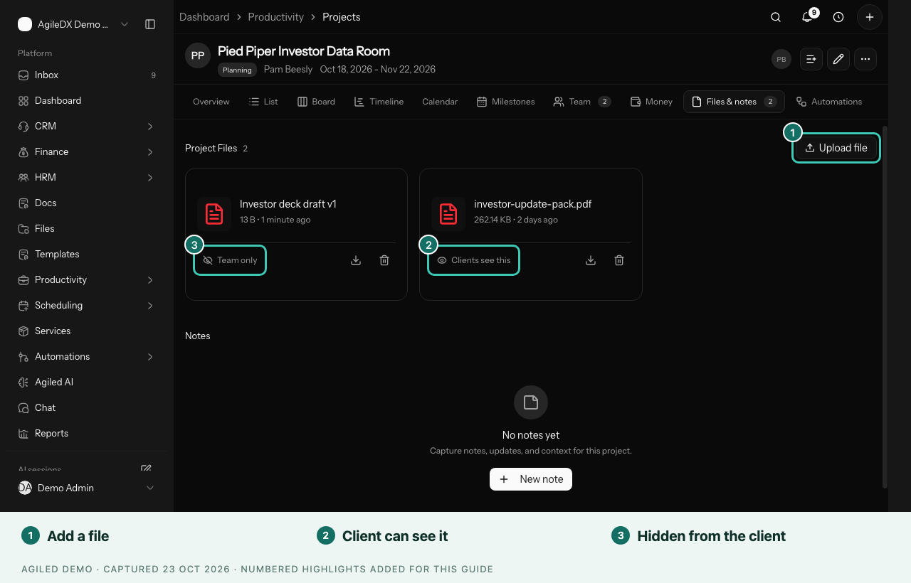 Project Files with Clients see this and Team only buttons
